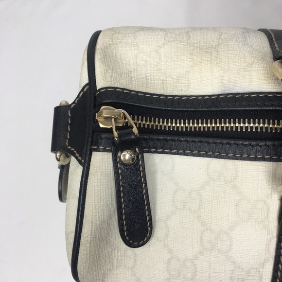 Authentic Gucci white Boston satchel bag coated canvas - Picture 12 of 16